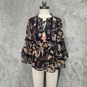 Maeve Anthropologie Blouse Women XS Top Floral Tassel Bell Sleeve Boho Bird Lace